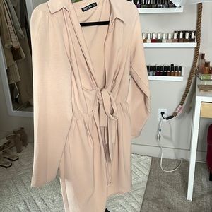 Nude collared wrap dress